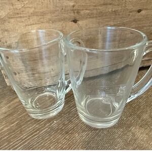 BAILEY'S Irish Cream Clear Embossed Mug Glass Coffee Tea Holidays Set of 2